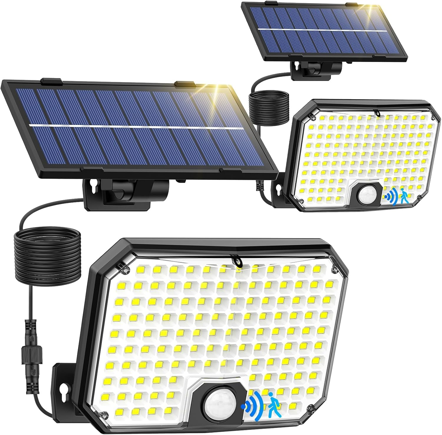 2 Pack Solar Lights Outdoor, 124 LED 1500LM Motion Sensor Outdoor Lights, IP65 Waterproof Solar Powered Security Flood Light Modes for outside Yard, Shed, Barn, Patio, Porch, Garden, Garage