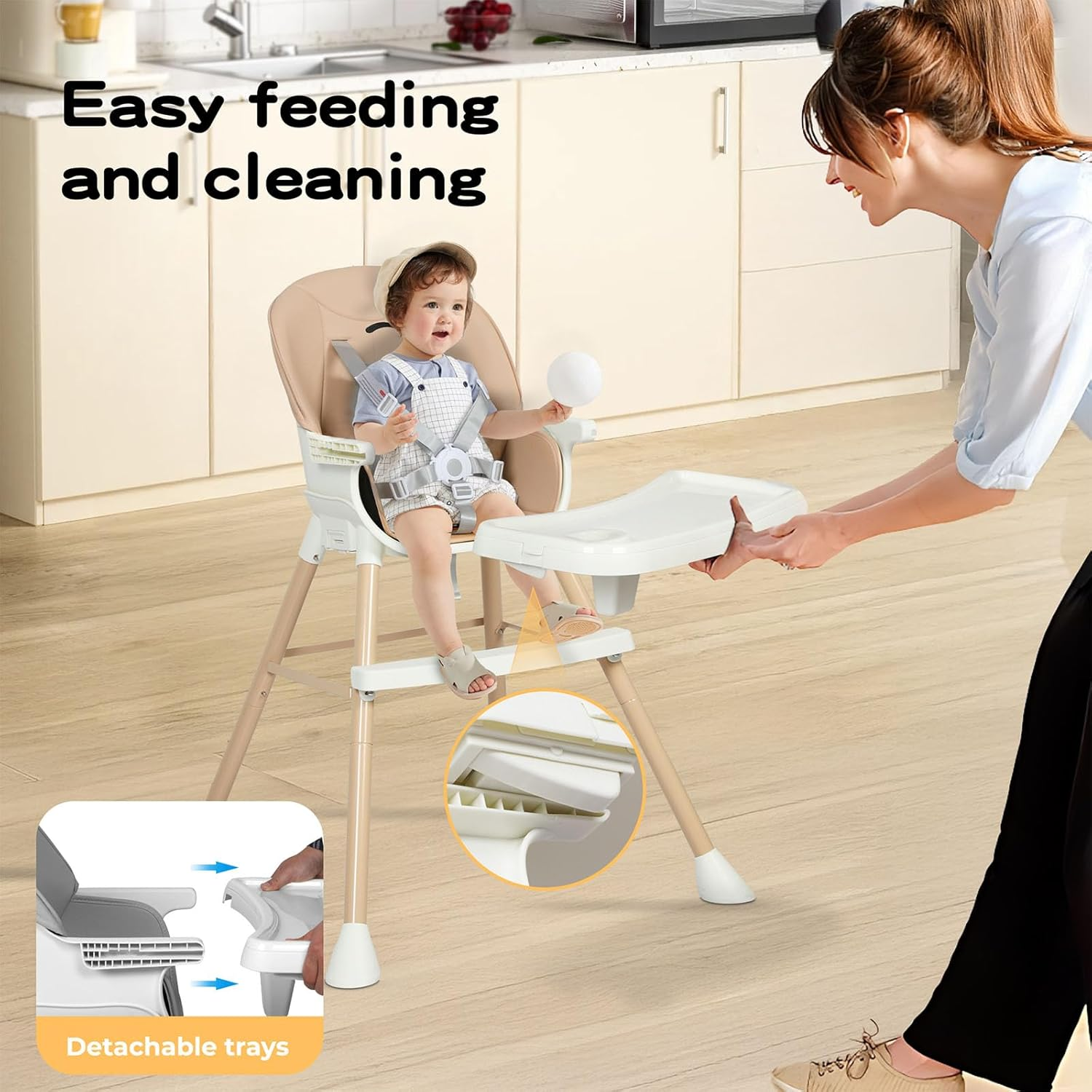 Bopeep Baby High Chair, 6-in-1 Convertible Toddler Chair, Removable Seat and ... - Picture 7 of 14