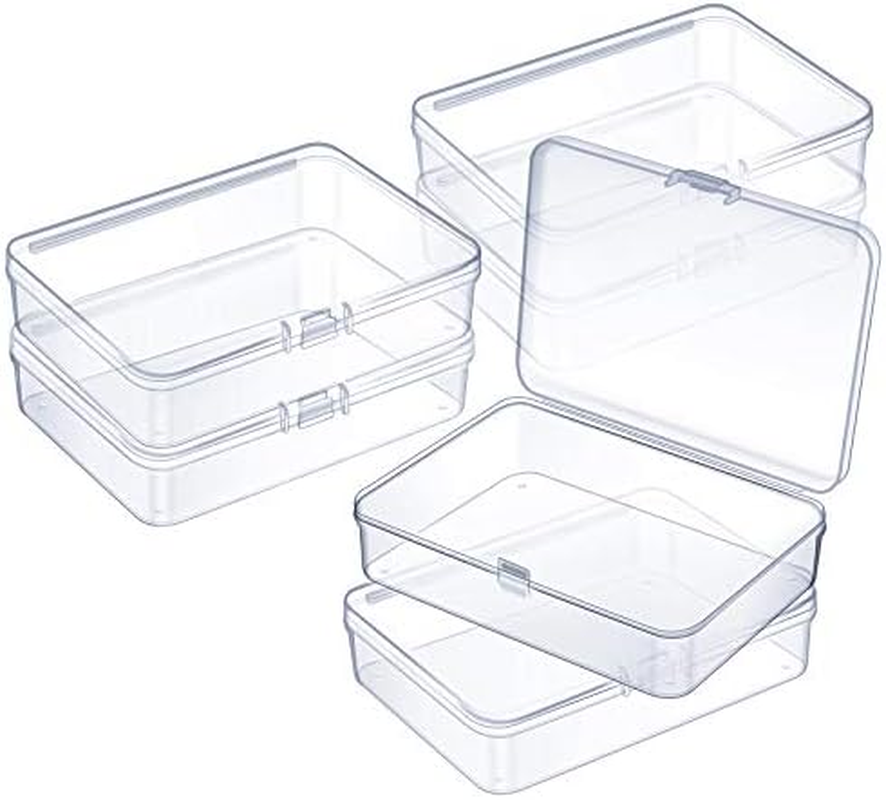 6 Pieces Mini Plastic Clear Beads Storage Containers Box for Collecting Small Items, Beads, Jewelry, Business Cards, Game Pieces, Crafts (4.5 x 3.3 x 1.2 Inch)