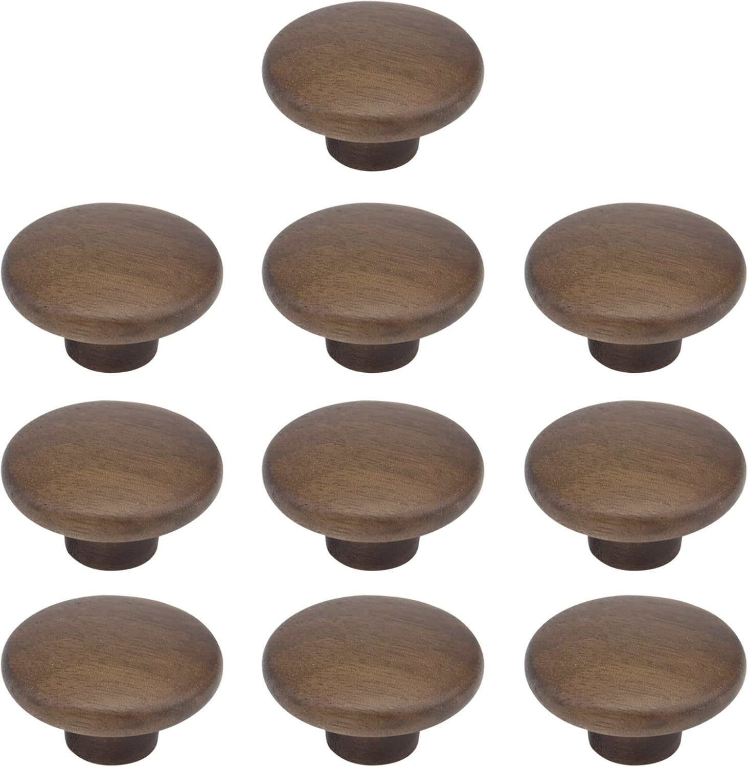 MY MIRONEY 10PCS round Wood Drawer Knobs Walnut Kitchen Cabinet Knob Solid Wood Hardware Dresser Handles Pulls Wooden Single Hole Handles with Screws - 1.57