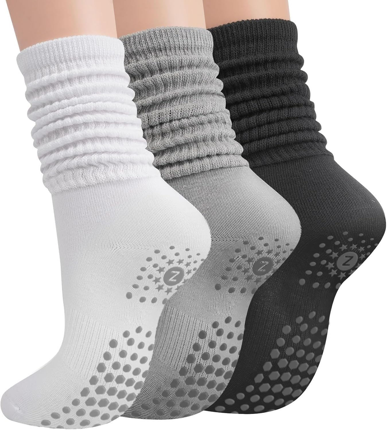 ZANZER (3 Pairs) Scrunch Pilates Grip Socks for Women, Yoga Slouch Socks with... - Picture 2 of 13