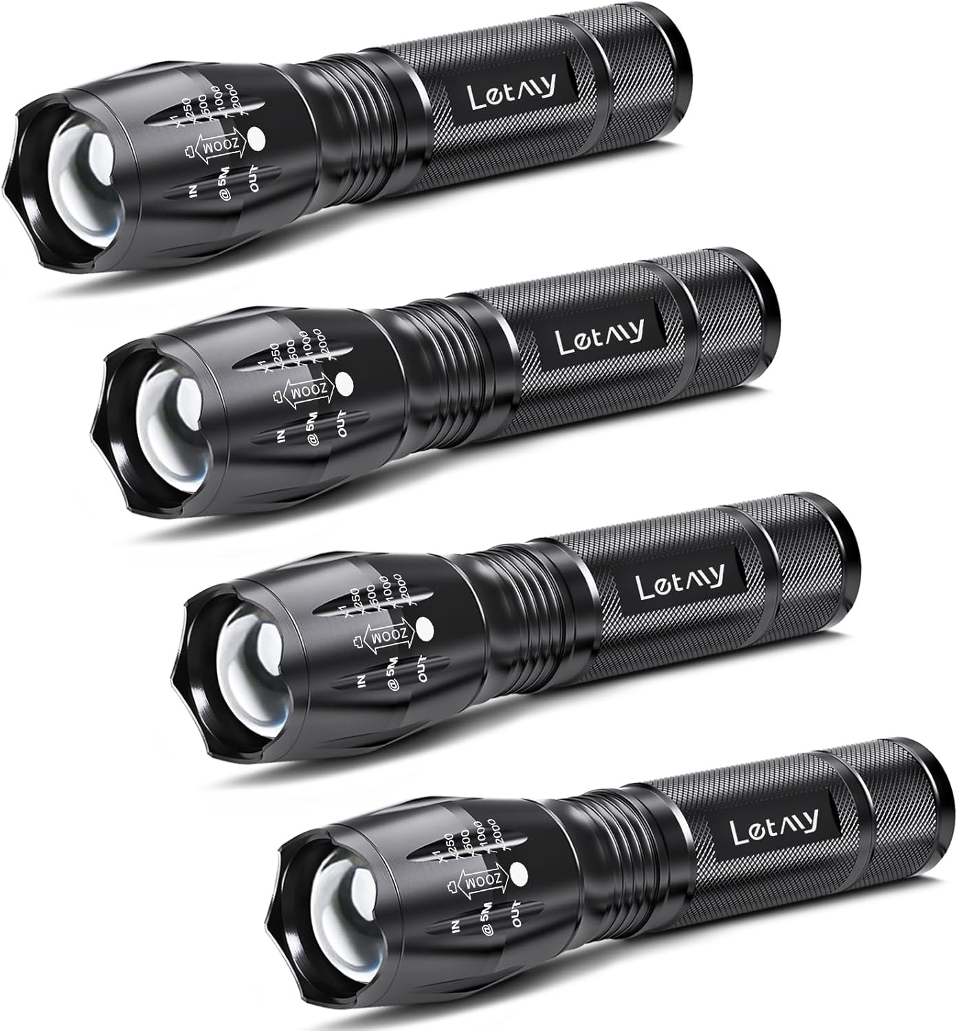 LED Tactical Flashlight S2000 [4 Pack] - High Lumens, Zoomable, 5 Modes, Waterproof Handheld LED Flashlight - Best Camping, Outdoor, Emergency, Everyday Flashlights
