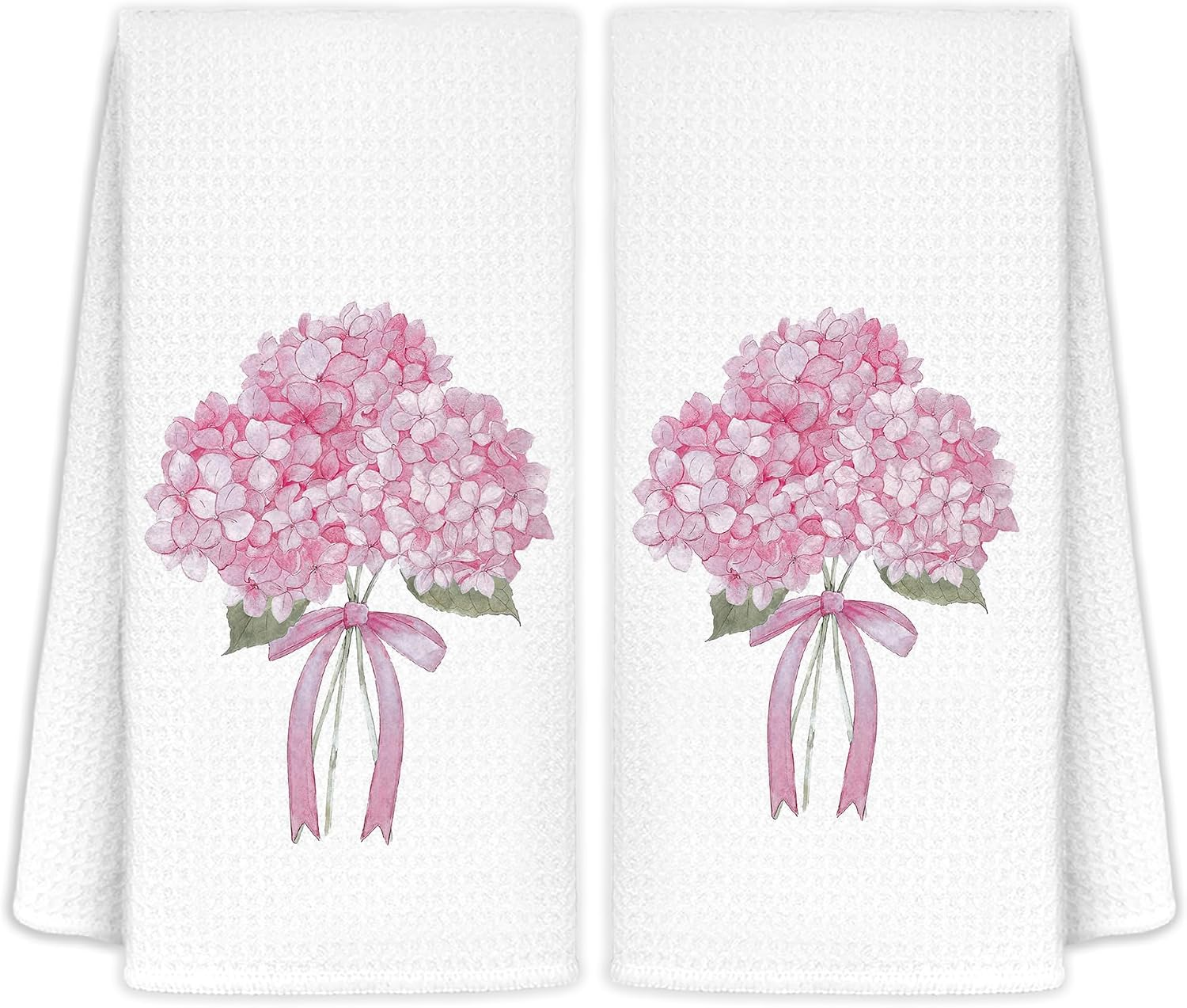 Coquette Pink Hydrangea Floral Hand Towels for Bathroom Spa Gym, Preppy Aesthetic Floral Kitchen Towels, Rustic Hydrangea Flower Dish Tea Towels for Kitchen Decor, 16x24 Inch Set of 2
