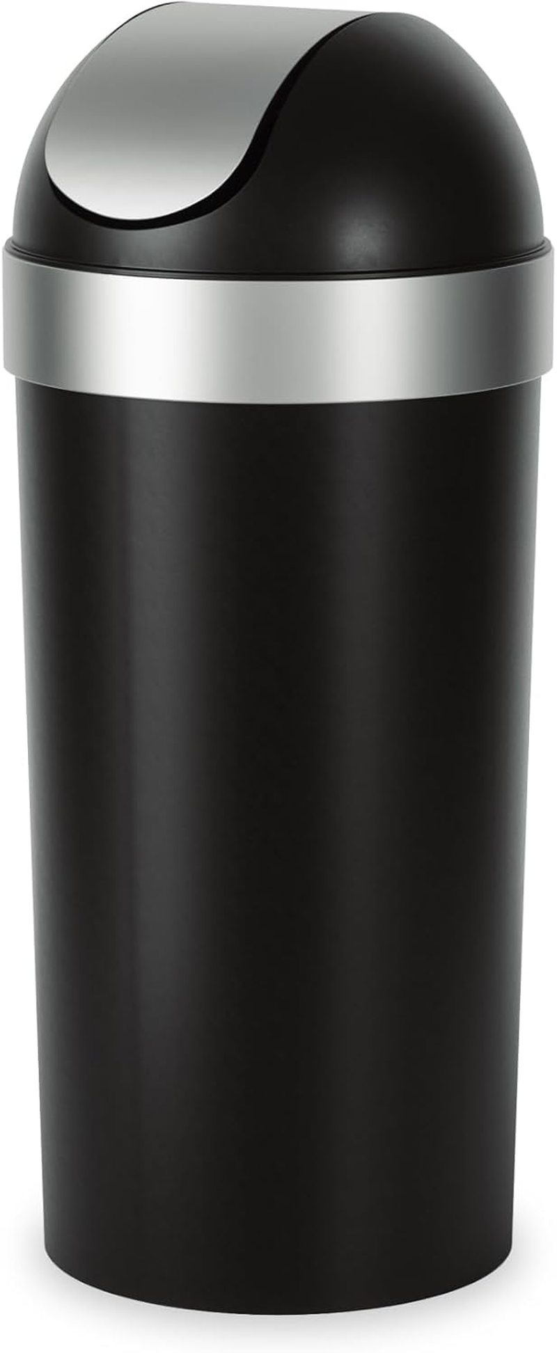 Umbra Venti Kitchen Trash Can with Swing Top Lid, Large 16-Gallon (62 L) Capacity, Black/Nickel
