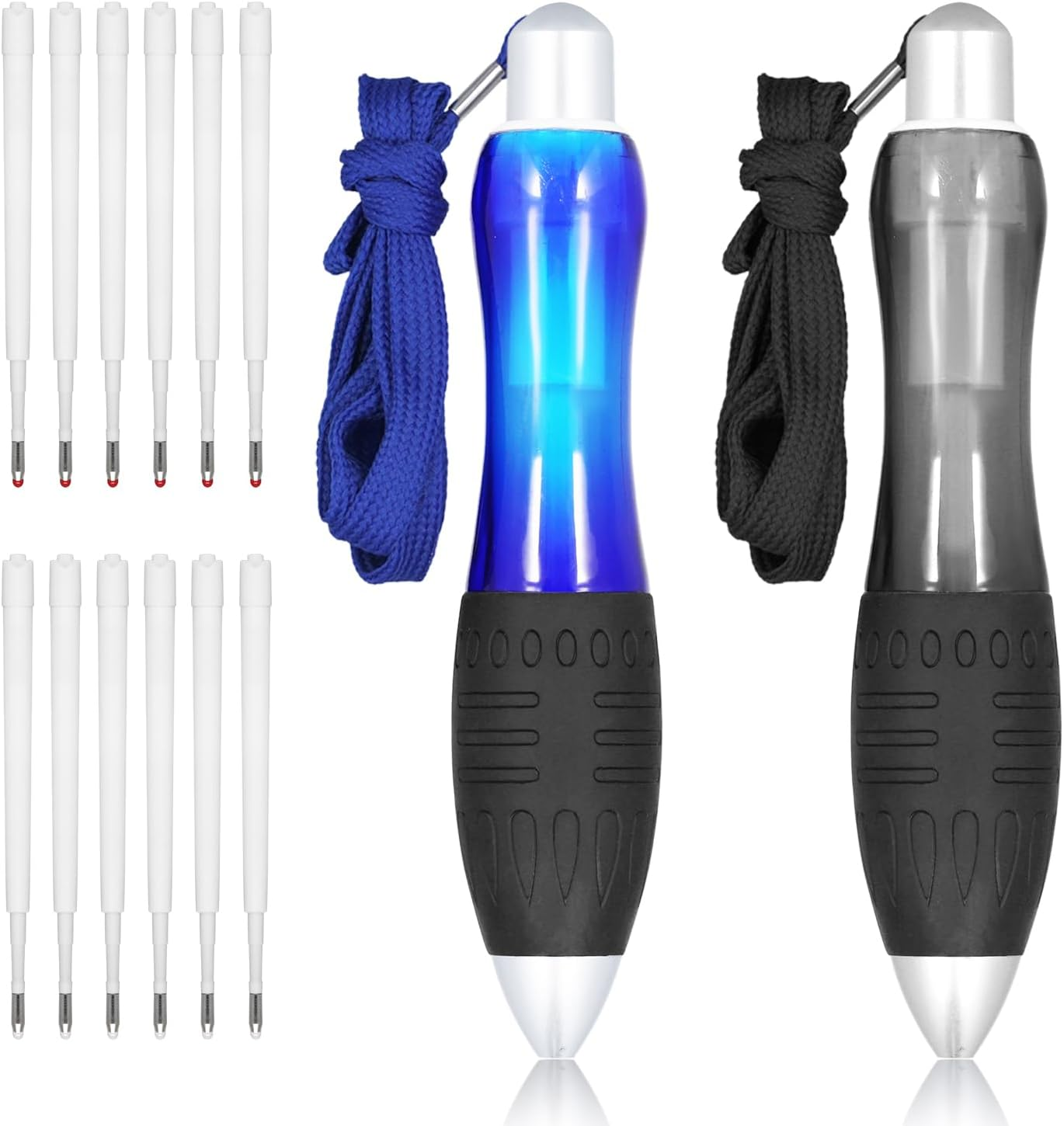 2Pcs Big Fat Pens with 12 Refills, Large Bold Grip Pens Large Wide Grip Pens Aids Writing for Elderly Hand Tremors Weak Hand(Black, Blue)