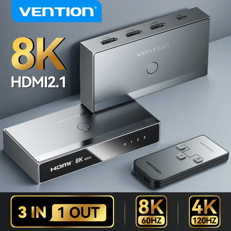 HDMI 2.1 Splitter Switch 8K 60Hz 4K120Hz 3 in 1 out for TV Xiaomi Xbox PS5 Set Top HDMI-compatible Monitor HDMI Switcher