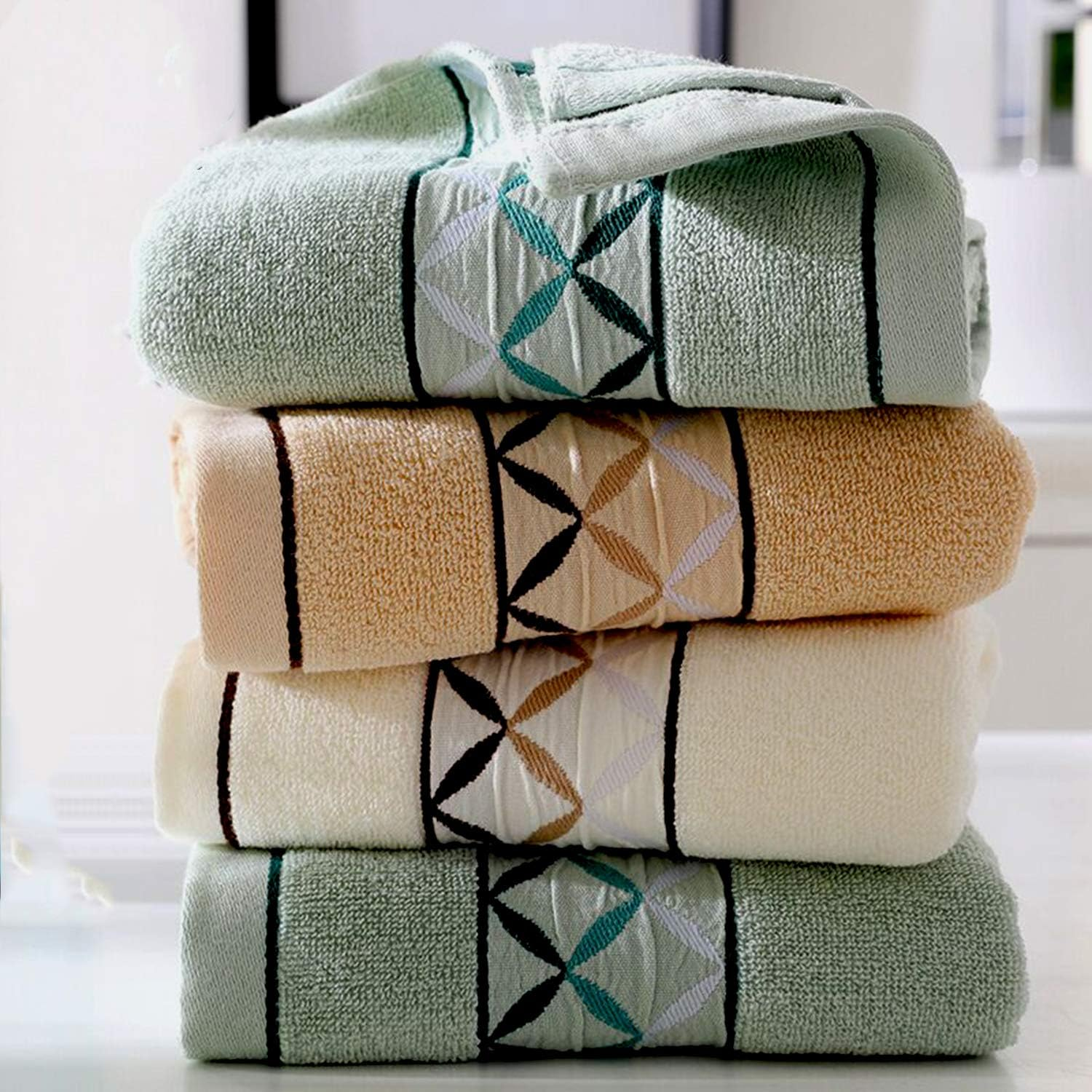 Newraturner 4 Pack Cotton Hand Towels,100% Cotton Face Towels, with Print Super Soft and Highly Absorbent for Bathroom (14 X 30 Inch)(Maoj-4P)