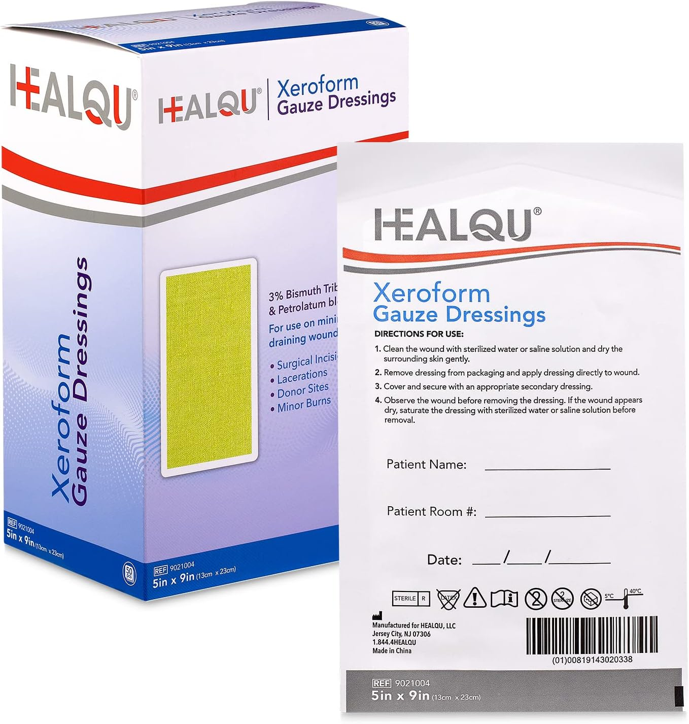 HEALQU Medical Xeroform Petrolatum Dressing 5X9-50 Count - Non-Adherent Gauze Pad for Low Exudating Wounds - Fine Mesh Gauze Patch Sterile for Wound Care Lacerations, Burns & Skin Grafts