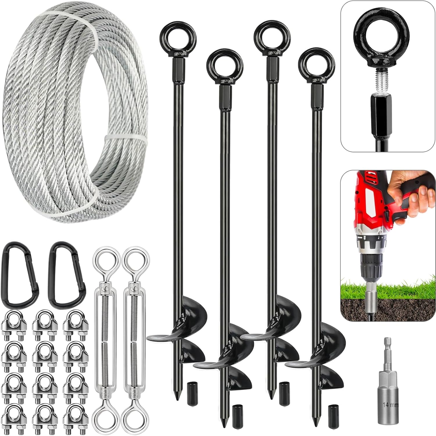 30 Inch Ground Anchors Heavy Duty, Shed Tie down Anchor Kit with Galvanized Cable & Turnbuckles, Screw-In Earth Anchors for Sheds, Swing Set, Mobile Homes, Trampolines