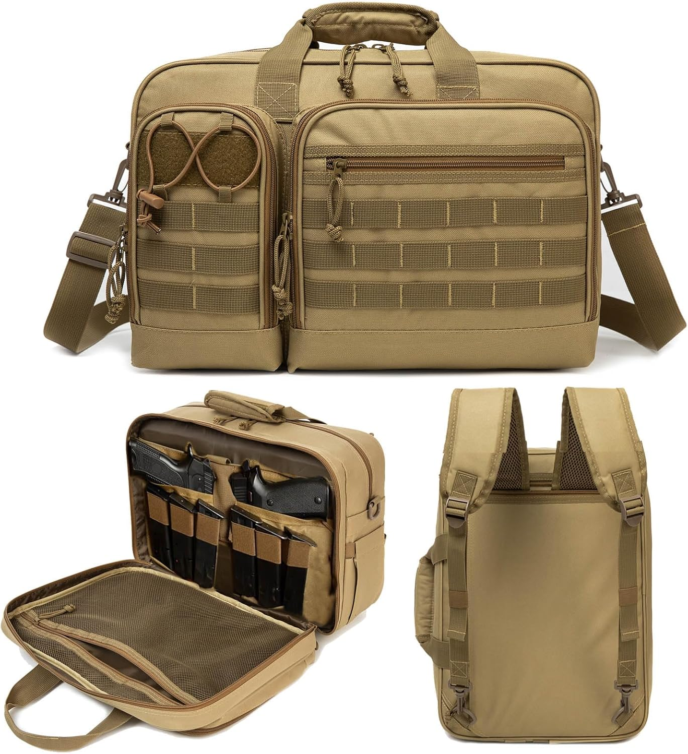 Tactical Gun Range Bag for Handguns and Ammo Pistol Case Shooting Range Backpack Carrying Duffle Bags Magazine Ammo Gear Accessories Molle Pouch for Hunting Shooting Sport Outdoor
