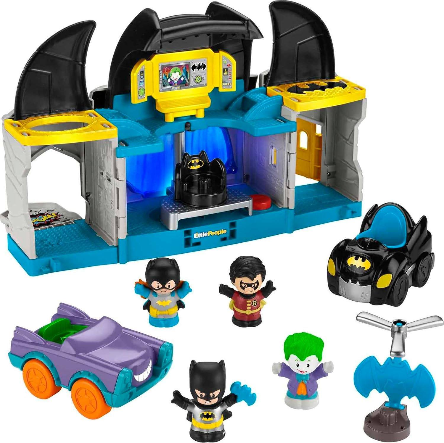 DC SUPER FRIENDS Fisher-Price Little People Toddler Toy Deluxe Batcave Playset with Batman Figure for Pretend Play Ages 18+ Months