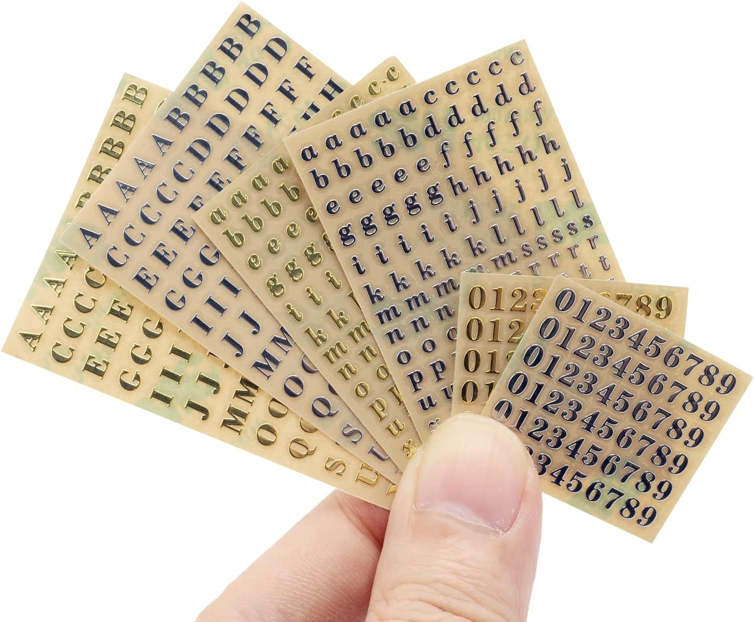 6 Sheets Small 0.12 Inch Alphabet Number Mini Letters Glitter Alloy Self Adhesive Letters Stickers for Epoxy Resin Casting Decoration DIY Crafts Scrapbook, Gold/Silver (3Mm)