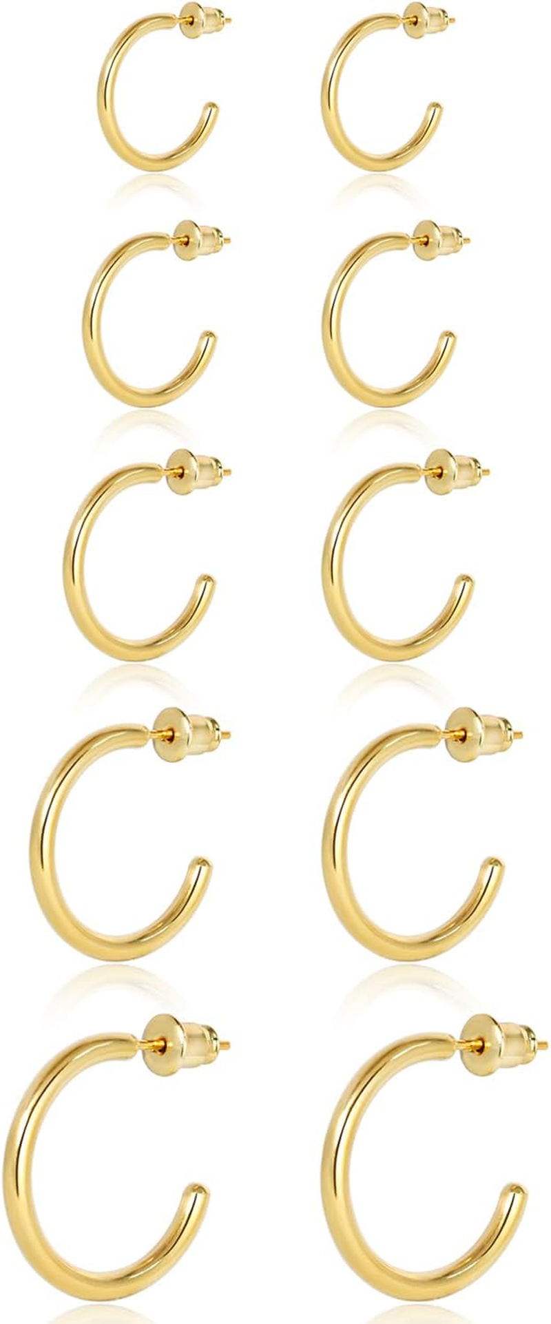 Minimalist Hoops for Women - 14K Gold Open Huggie Hoop Earrings, Hypoallergenic Tiny Hoops in Gold and Silver (Set of 1-5 Pairs)