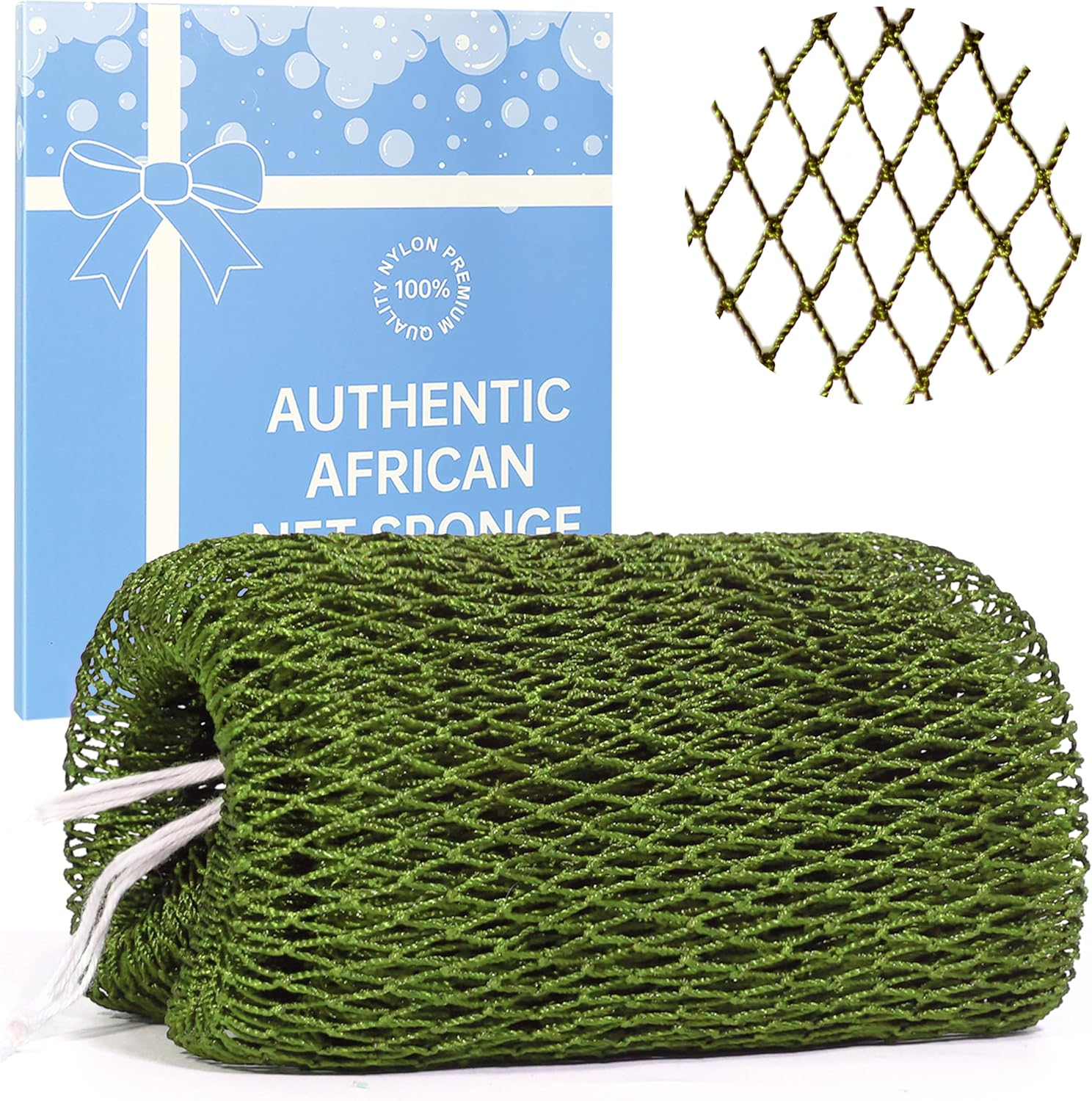 African Net Sponge with Knots,Authentic Exfoliating Bath Sponge for Deep Cleansing, Long-Lasting Body Scrub, Shower & Bath Accessories for Women & Men(Green)