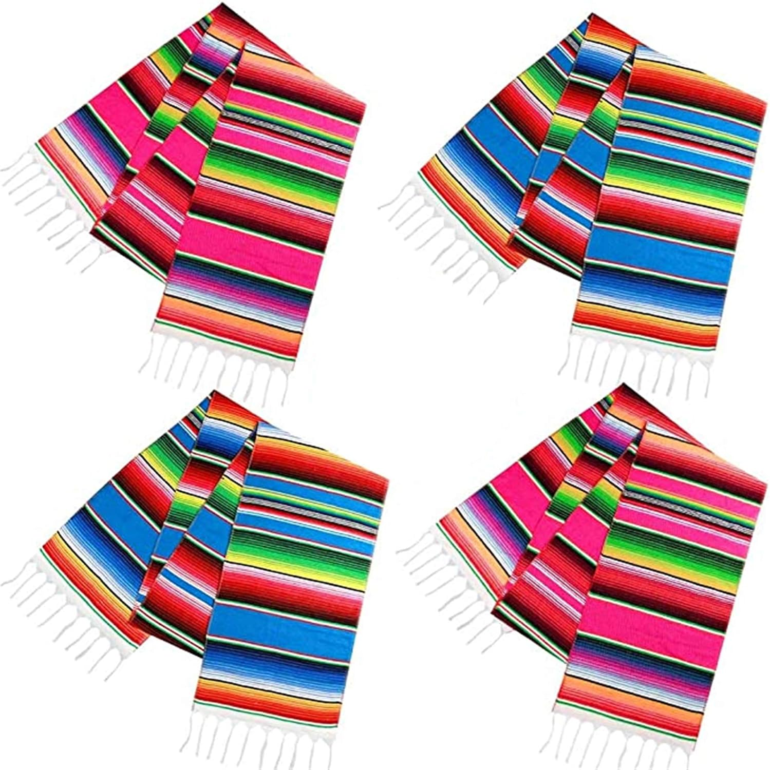 Habbi Mexican Table Runner, 4 Pack 14 X 110 Inch, Large Mexican Party Decoration Table Runner, Fiesta Themed Cinco De Mayo, Fiesta Party Decorations