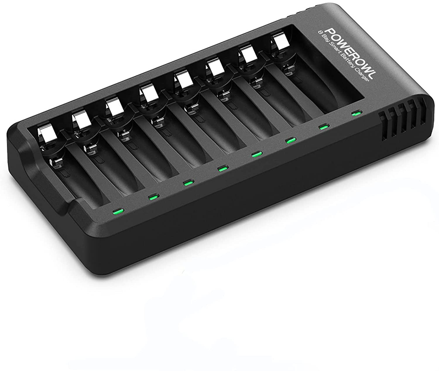 POWEROWL 8 Bay AA AAA Battery Charger, USB High-Speed Charging, Independent Slot, for Ni-Mh Ni-Cd Rechargeable Batteries, No Adapter