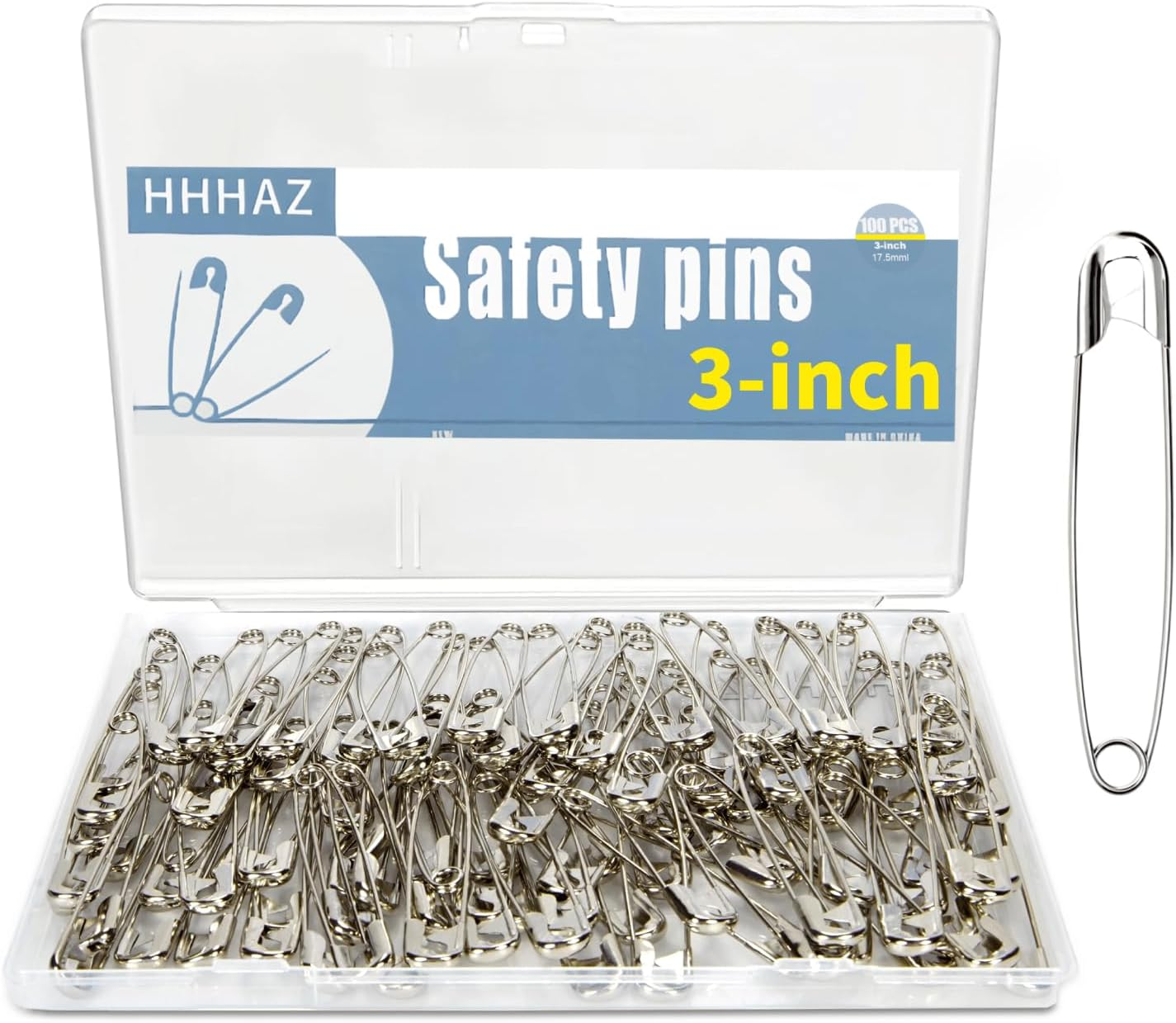 3Inch Extra Large Safety Pins - 100Pcs Heavy Duty Silver Nickel-Plated Steel - Bulk for Sewing, Crafts, Clothing, Decor & Clips