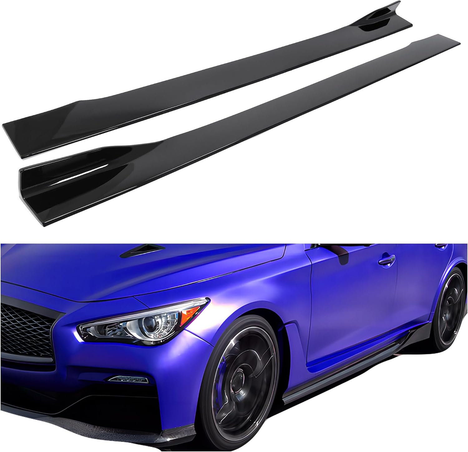 Pair Side Skirt Extension Compatible with 2014-2023 Infiniti Q50 Glossy Black