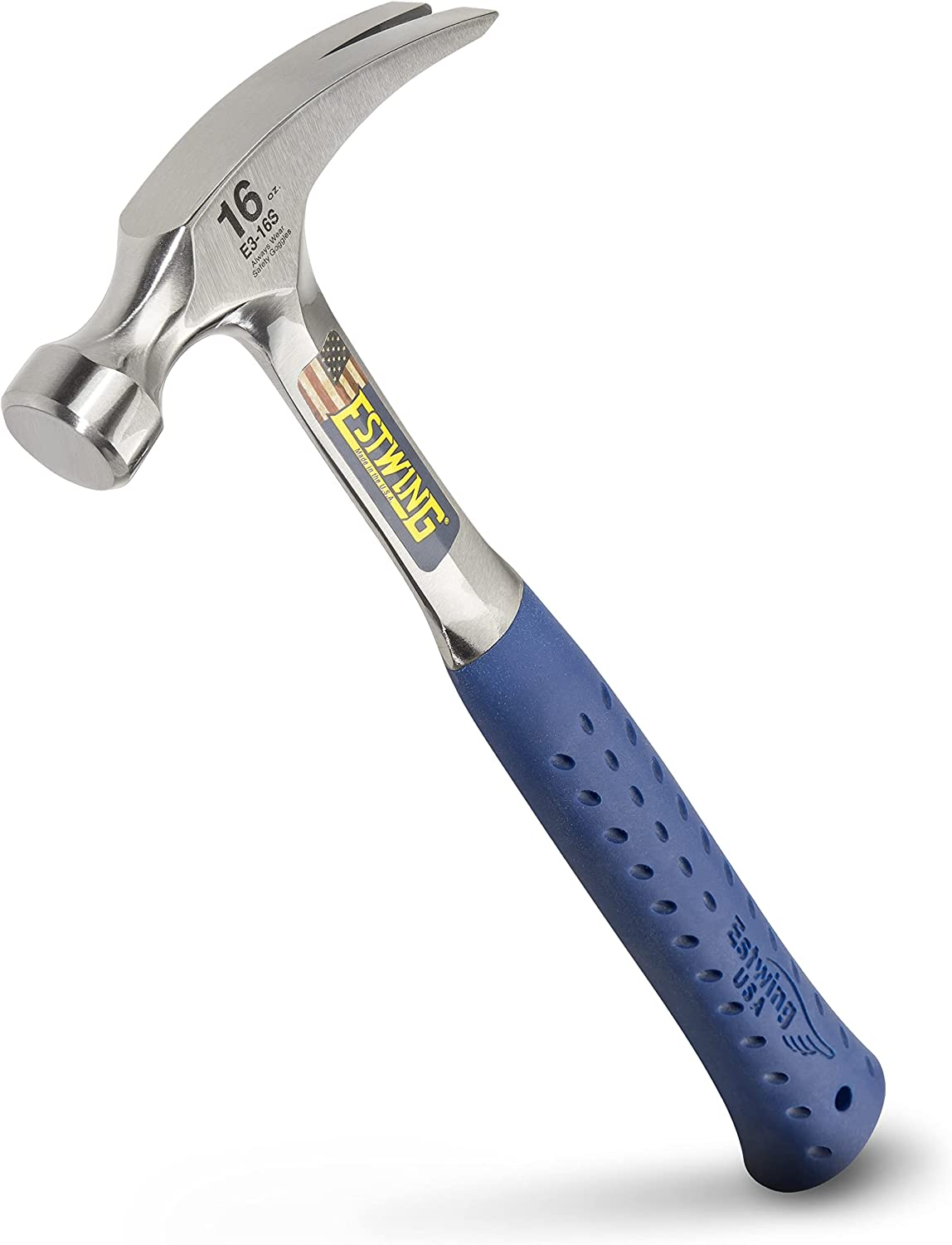 ESTWING Hammer - 16 Oz USA Made Straight Rip Claw Hammer with Smooth Face & Shock Reduction Grip - E3-16S