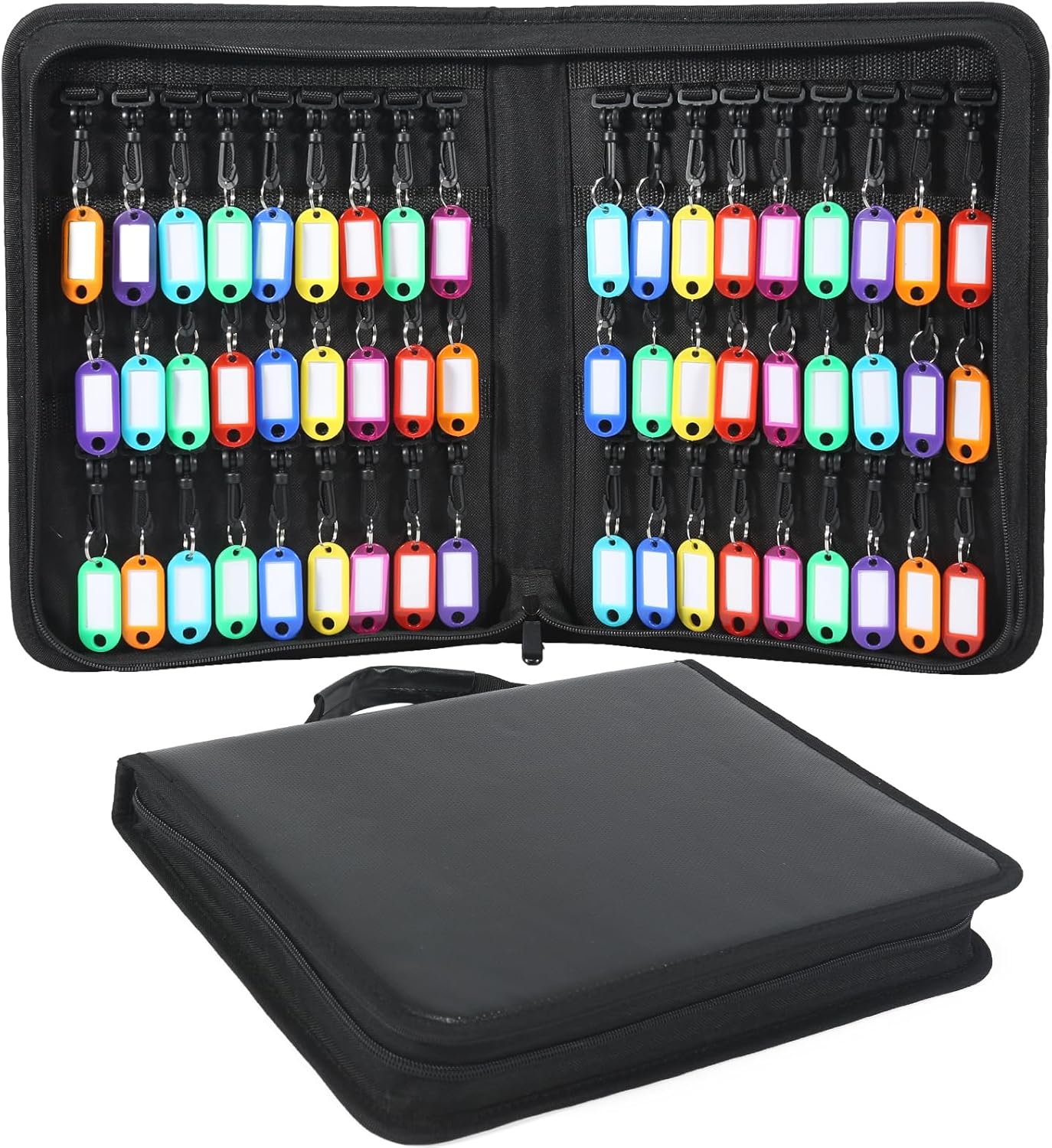 Zippered Key Case, Portable Key Organizer with Handle, Waterproof & Fireproof Key Binder with 54 Hooks and Tags, Key Box Organizer for Estate Sales, Hotel Executives, Landlord, Car Rental