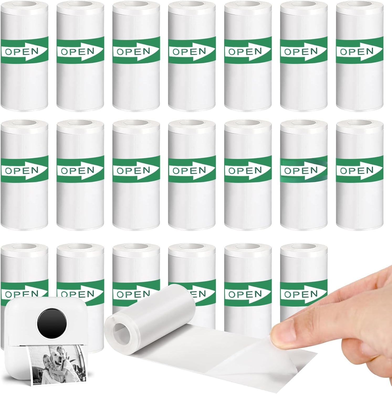 20Pcs Mini Printer Paper Roll and Sticker Paper for Portable Thermal Printers, 20 Rolls No Ink Required, Ideal for Notes and Labels-