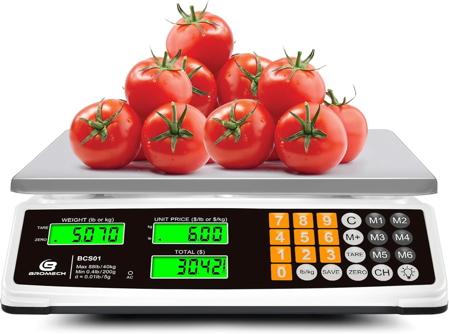 Price Computing Scale 88Lb/40Kg Commercial Food Scale for Produce Meat Weighing, LCD Display and Green Bright Backlight for Farmers Markets, Meat Shop, Deli, (Not for Trade)