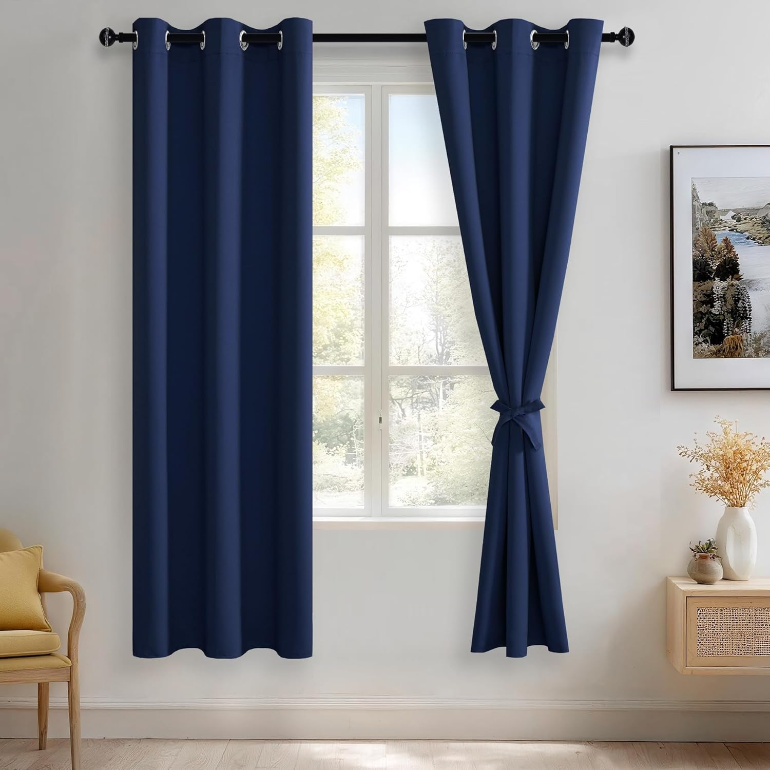 Navy Blue Blackout Curtains for Bedroom - Light Blocking and Noise Reducing Grommet Curtains for Living Room Darkening Curtains, Set of 2 Window Curtain Panels, 38 x 72 Inch Length