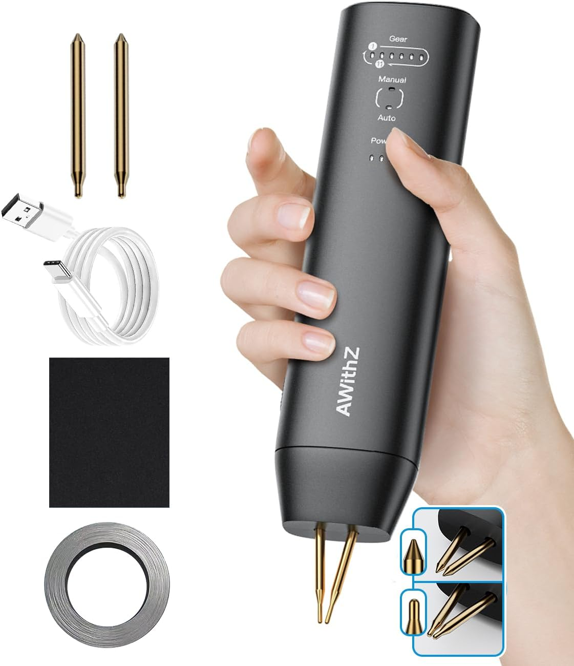 Battery Spot Welder, 11 Gear Adjustable Double-Ended Replaceable Pen Tip Spot Welder, Automatic and Manual Modes, Welding Plated Nickel Sheets for DIY 18650 Battery (Black-Upgrade)