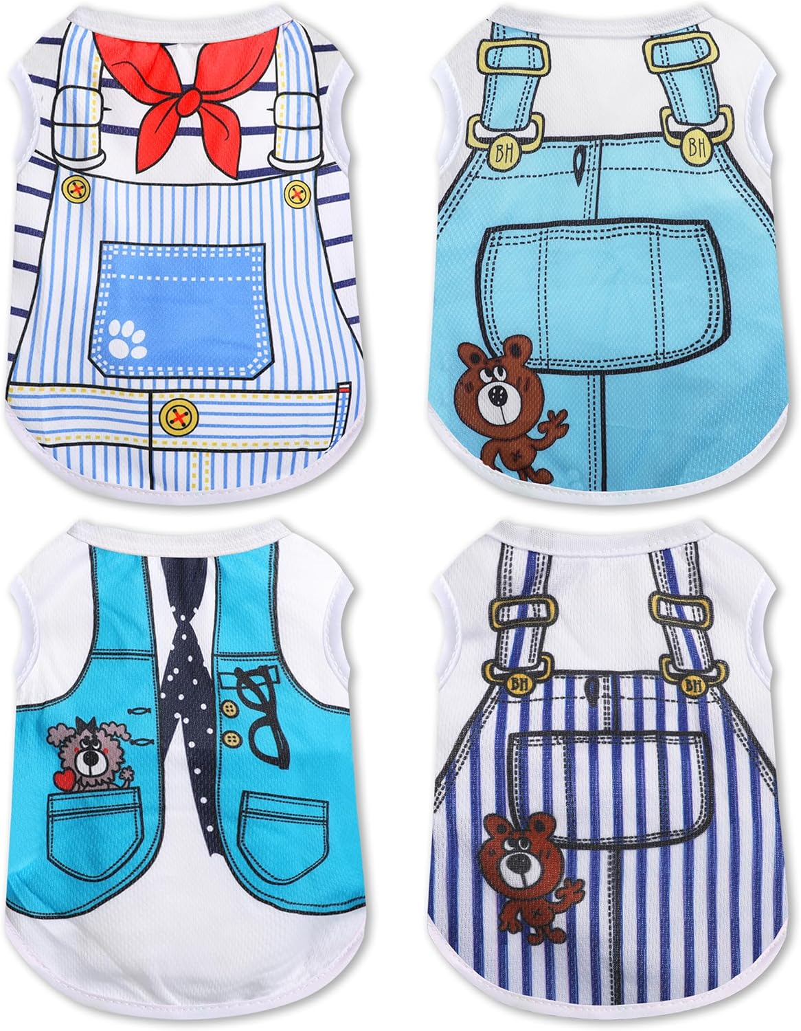 Puppy Clothes Summer Dog Shirts: Mesh Dog Clothes for Small Dogs Girl Boy with Cute Patterns, Pet T-Shirts for Chihuahua Yorkie Poodle, Blue Set of 4, XS