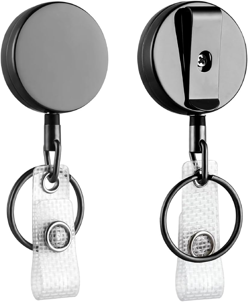Will Well ID Badge Holder Reel with Clip and Keyring - Heavy-Duty All-Metal Casing with 27.5