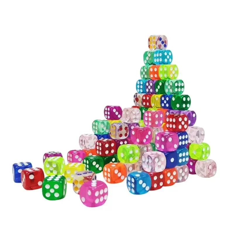 50PCS 14MM Transparent Dice Set DND RPG Board Game Casino Party Colorful Dice