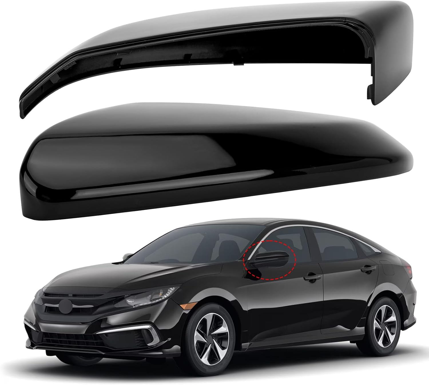 Driver Side Mirror Cover Replacement for Honda Civic 2016-2021, Insight 2019-2021 - Left Side Mirror Covers, Rear View Mirror Cap Black