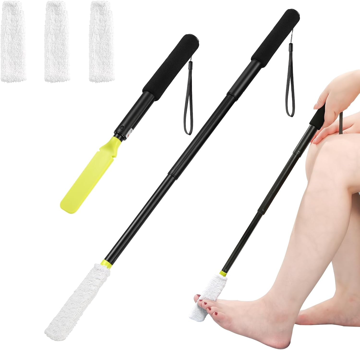 Toe Cleaning Brush,Foot Brush with Reusable Drying Covers.Foot Scrubber with Telescopic Aluminum Alloy 12