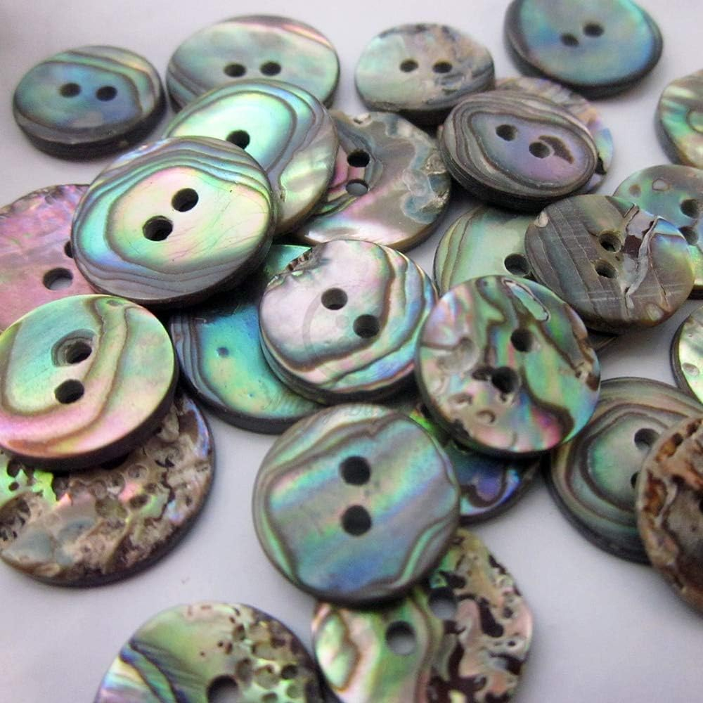 Sewing Button 50Pcs 15Mm / 12.5Mm 2 Holes Natural Dark Abalone Shell Shirt Buttons for Sewing High Sea Shellfish Buttons - (Size: 15Mm)