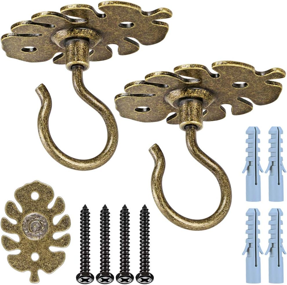 Wall Mount Ceiling Hooks,Plant Hooks for Ceiling Metal Plant Bracket Iron Wall Mount Lanterns Hangers Hooks for Hanging Plants Lights, Outdoor Wire, Fairy Lights, Wind Chimes, Bronze(2Pcs)