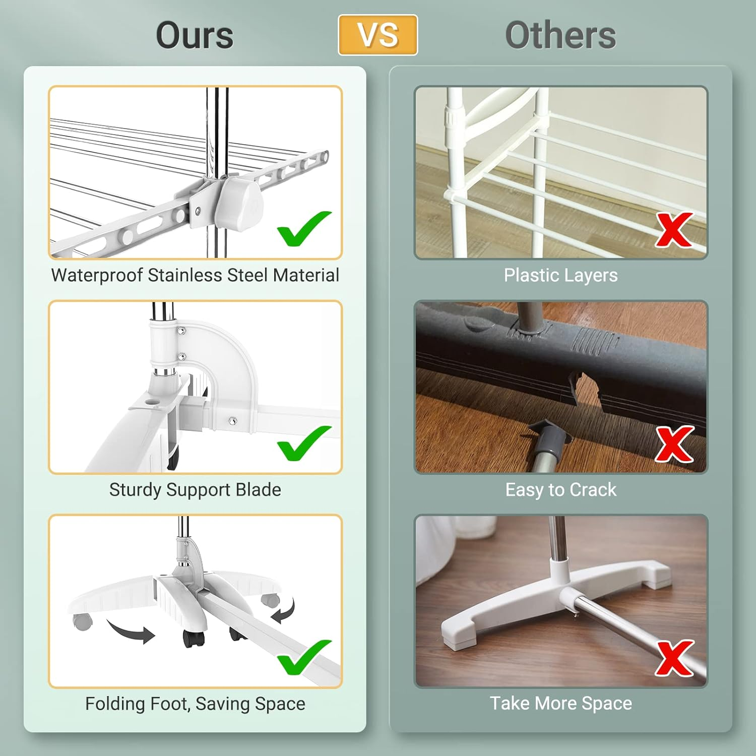 Todeco - Laundry Drying Rack, Clothes Airer - Material: Stainless Steel Tubes... - Picture 4 of 13