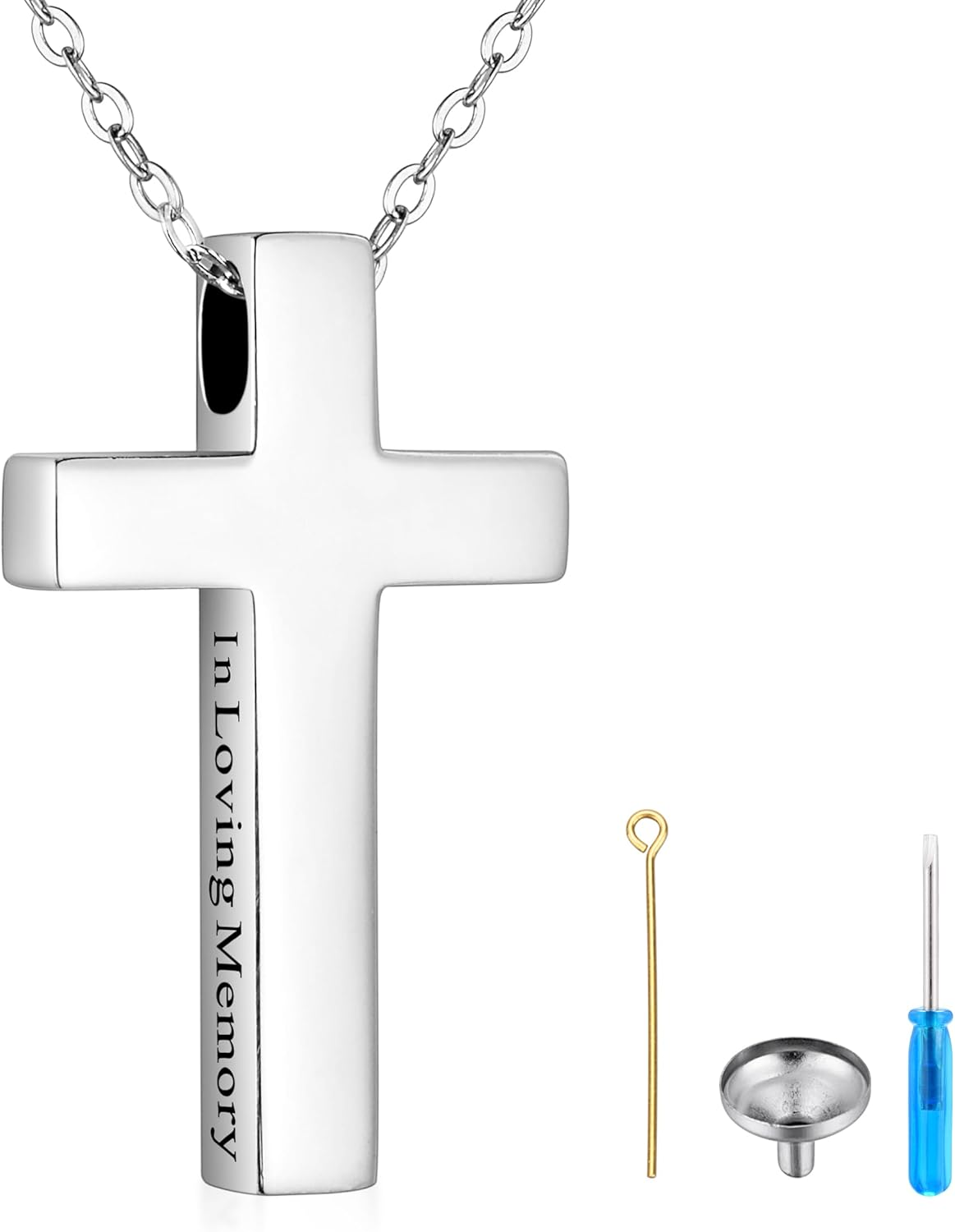Sterling Silver Cremation Memorial Cross Urn Necklace for Ashes for Men Women