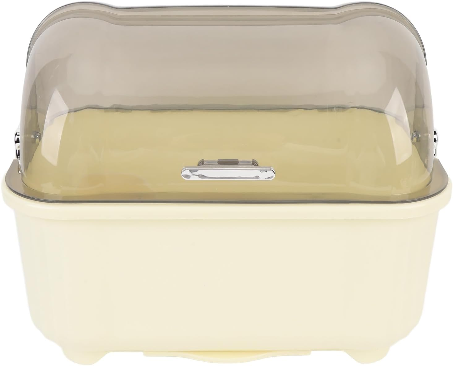 Dish Drying Box with Dust Proof Cover, Large Capacity PP Plastic Bowl & Plate Drainer with Drainage Holes & Water Collection Tray, Cream White Kitchen Organizer