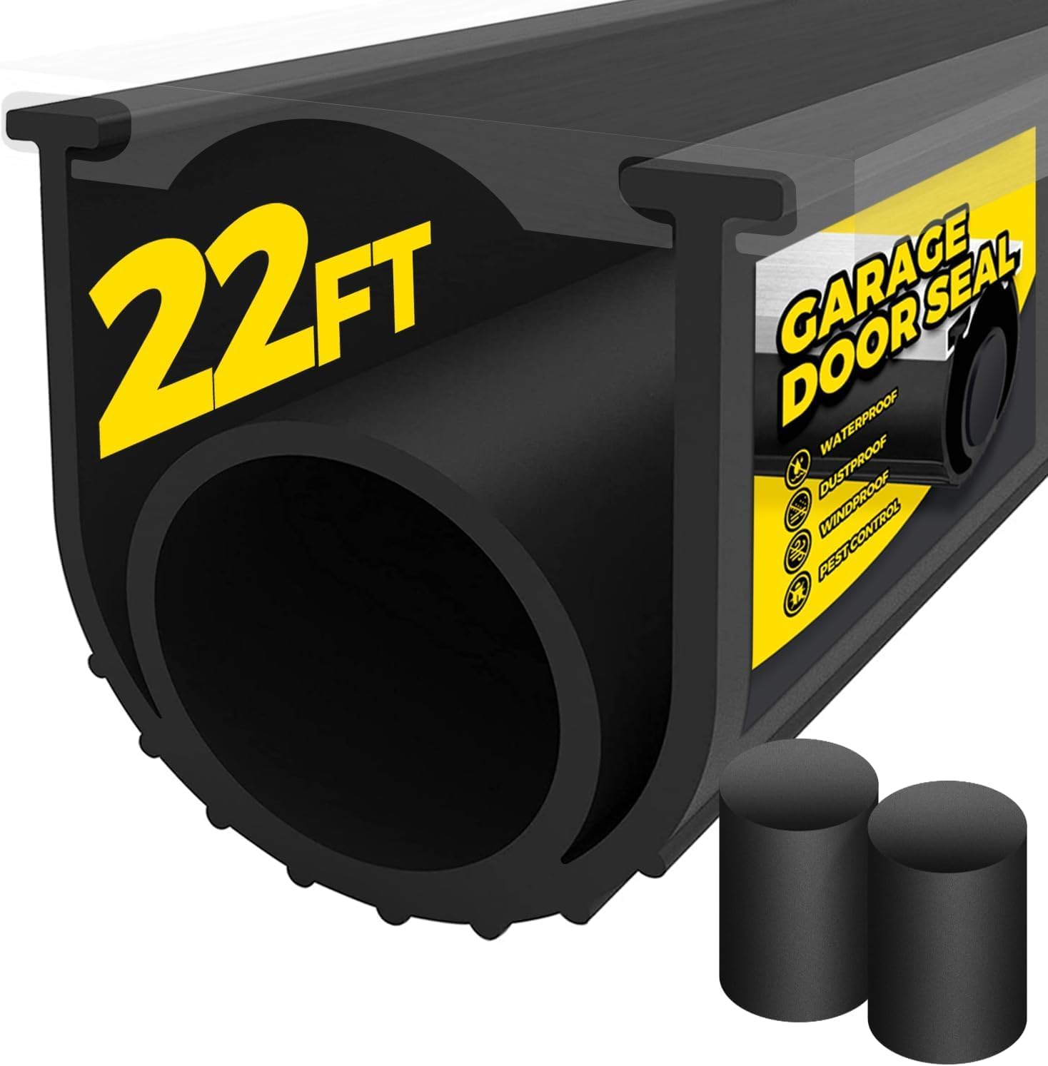 Garage Door Seals Bottom Rubber,Door Threshold Ramps,Flexible Garage Door Seal, Weather Stripping Kit Seal Strip Replacement,5/16 Inch T-End,3.74 Inch Width (22Ft, Black)