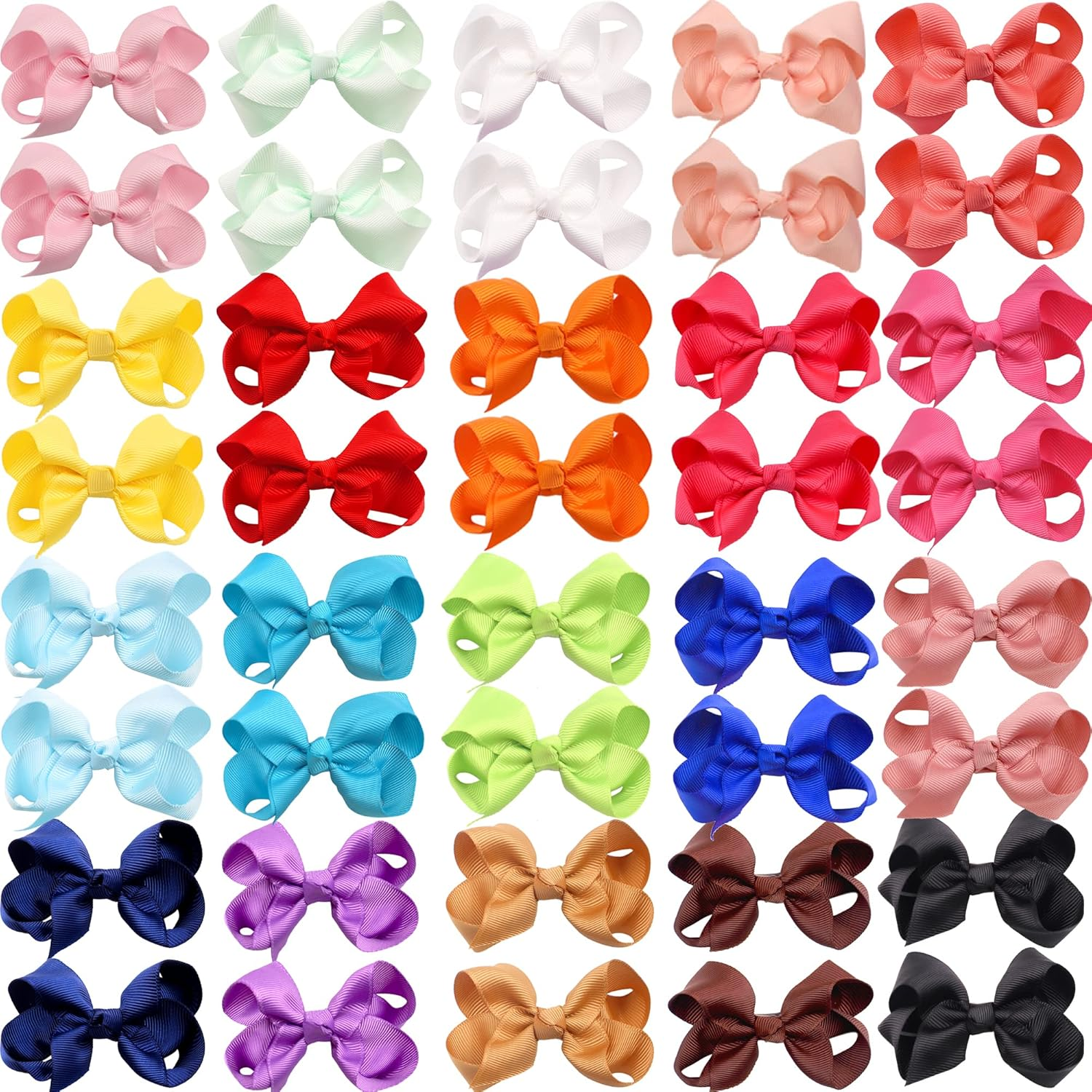 40PCS 3Inch Hair Bows for Girls Grosgrain Ribbon Bow Multi-Colored