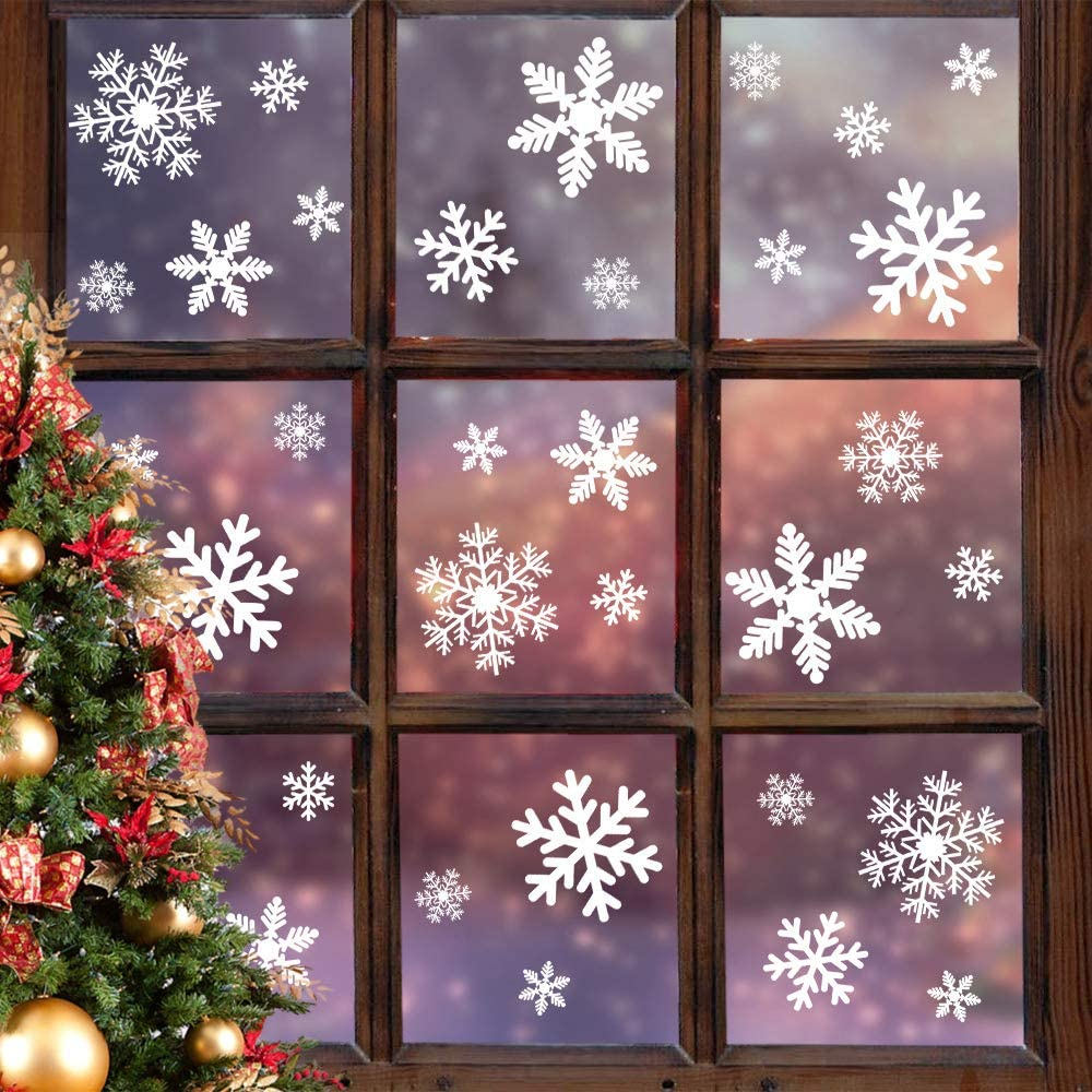 135Pcs Christmas Window Clings Snowflakes Window Decals Static Window