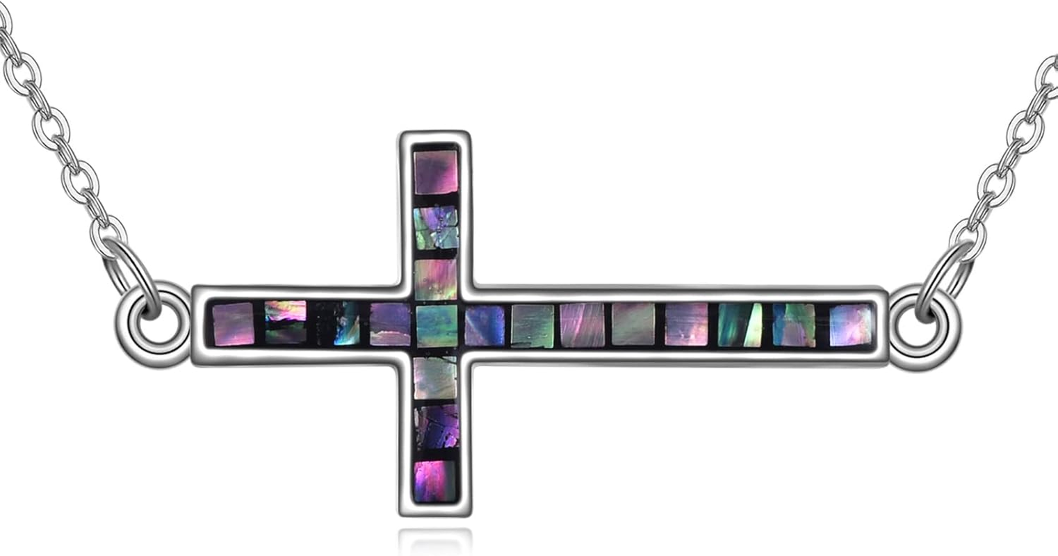 Sideways Cross Necklace Sterling Silver Religious Pendant Gifts for Women Men