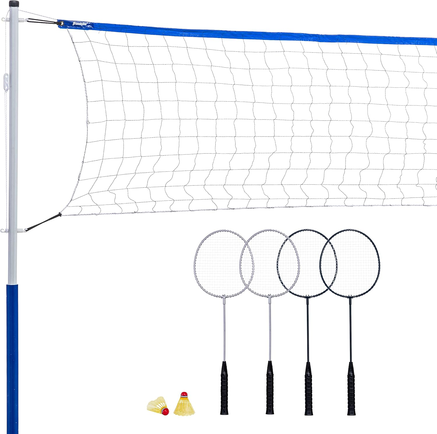 Franklin Sports Badminton Set - Complete Badminton Set with Net, Rackets + Birdies - Kids + Adults Outdoor Game Set - Portable Badminton Set - 4 Players