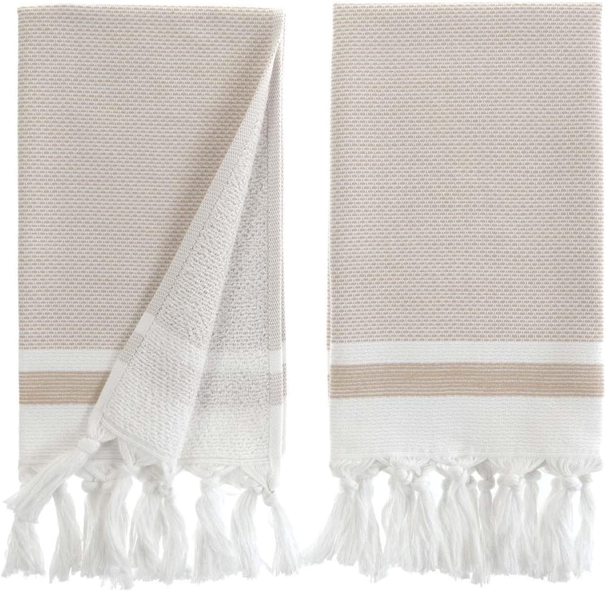Turkish Hand Towels for Bathroom, Kitchen Towels Decorative Set of 2, Luxury Turkish Cotton Dish Tea Towels 14 X 30 Inches for Bohemian, Rustic, and Farmhouse Decor (Beige)
