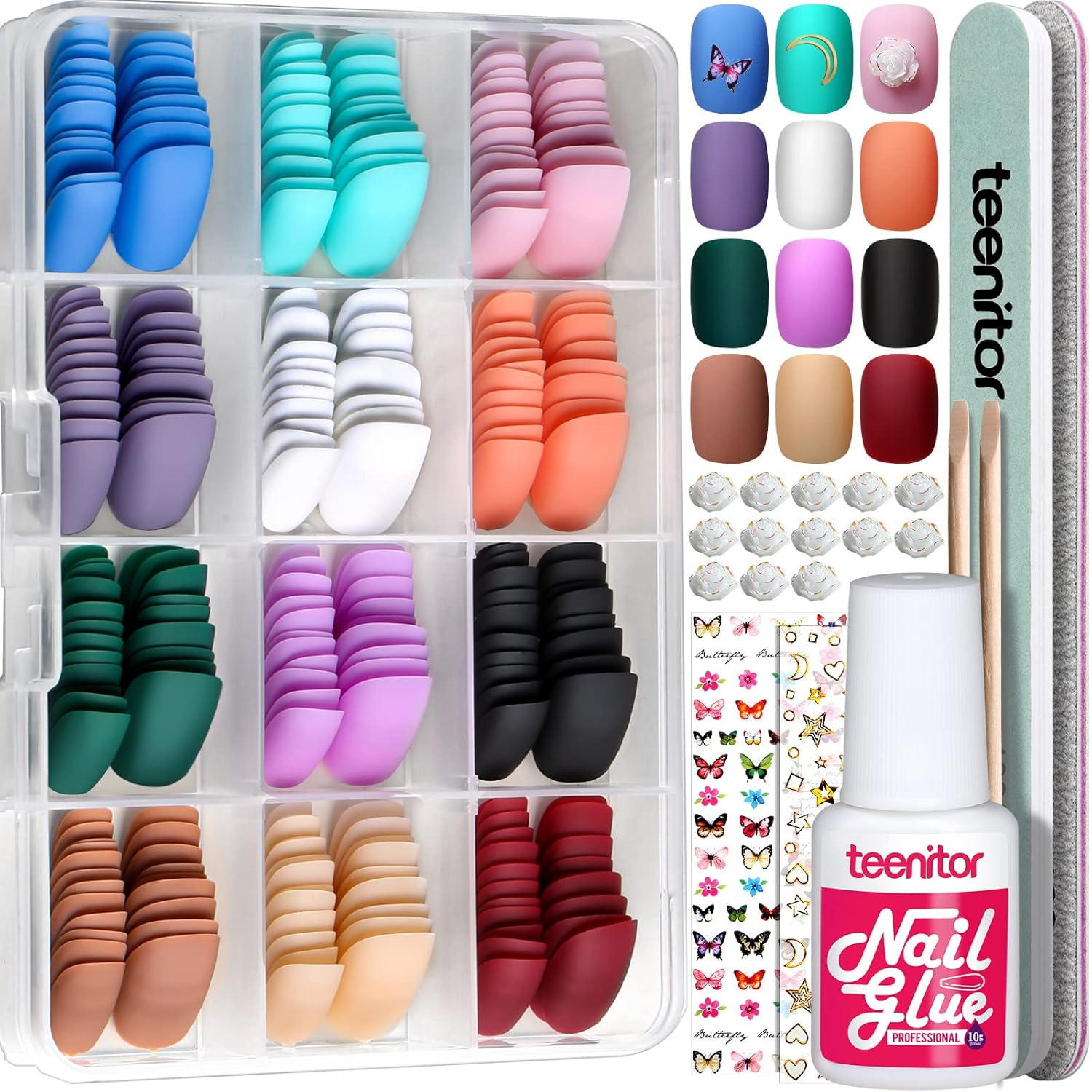 288Pcs Short Press On Nails Kit – Matte Acrylic False Nails with Glue, 12 Colors