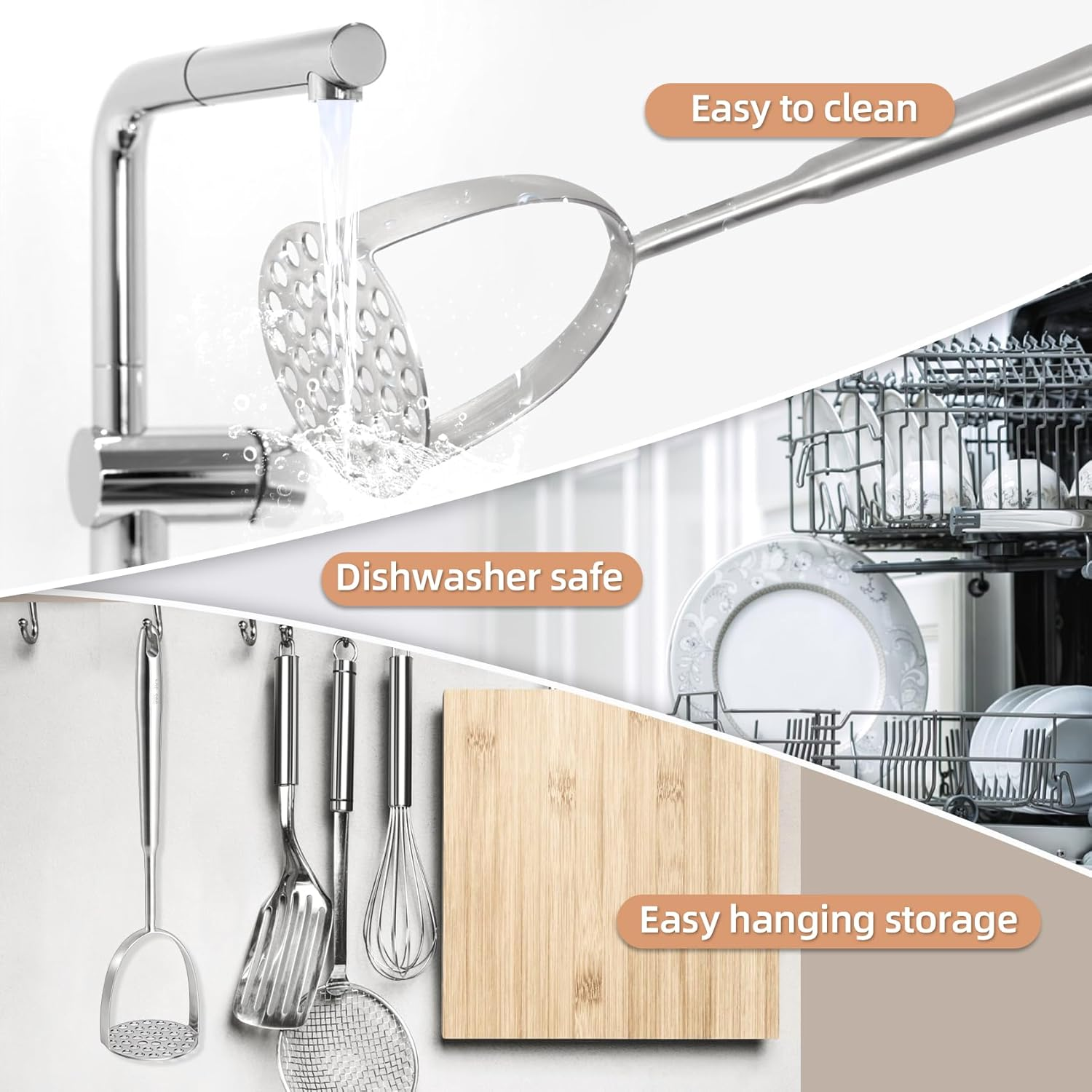 Heavy Duty Mashed Potatoe Masher, Professional Integrated Stainless Steel Pot... - Picture 8 of 15