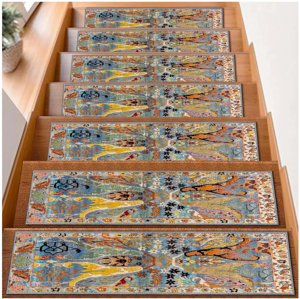 Non-Backed Membrane Stair Tread Mats, ‘8X30 Inches’ Edge Stair Tread Non-Slip Carpet Rugs, Silent Tread Mats, Wooden Steps Indoor Stair Rugs, Stair Decorative Carpets (Colour, 15Pcs)