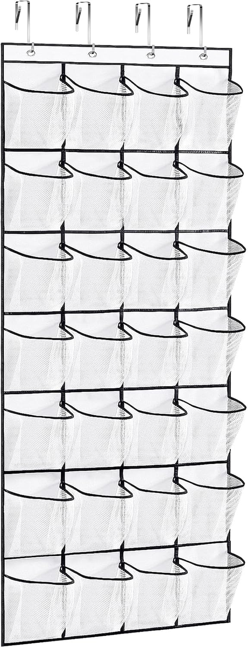 28Large Pockets over the Door Shoe Organizer, Hanging Shoe Organizer for Closet, Premium Clear Shoe Rack for Door, Shoes Hanger Organizers Storage Holder for Back of Door and 4Metal Hook White