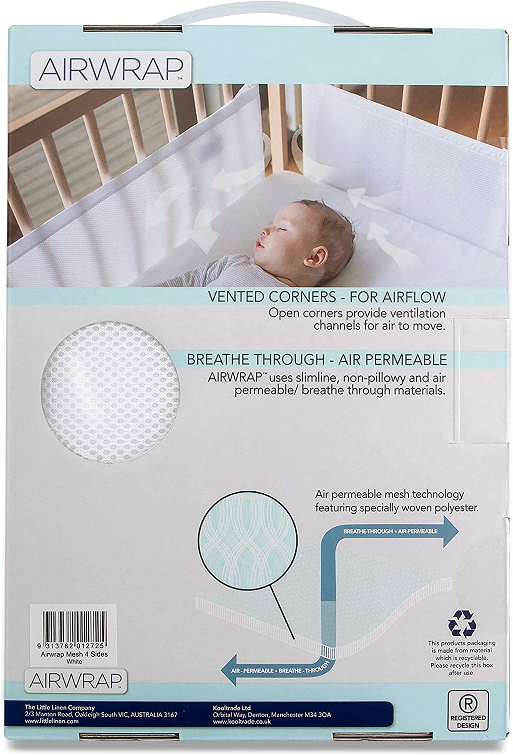 Airwrap 4 Sides Mesh Cot Liner, White - Picture 4 of 13