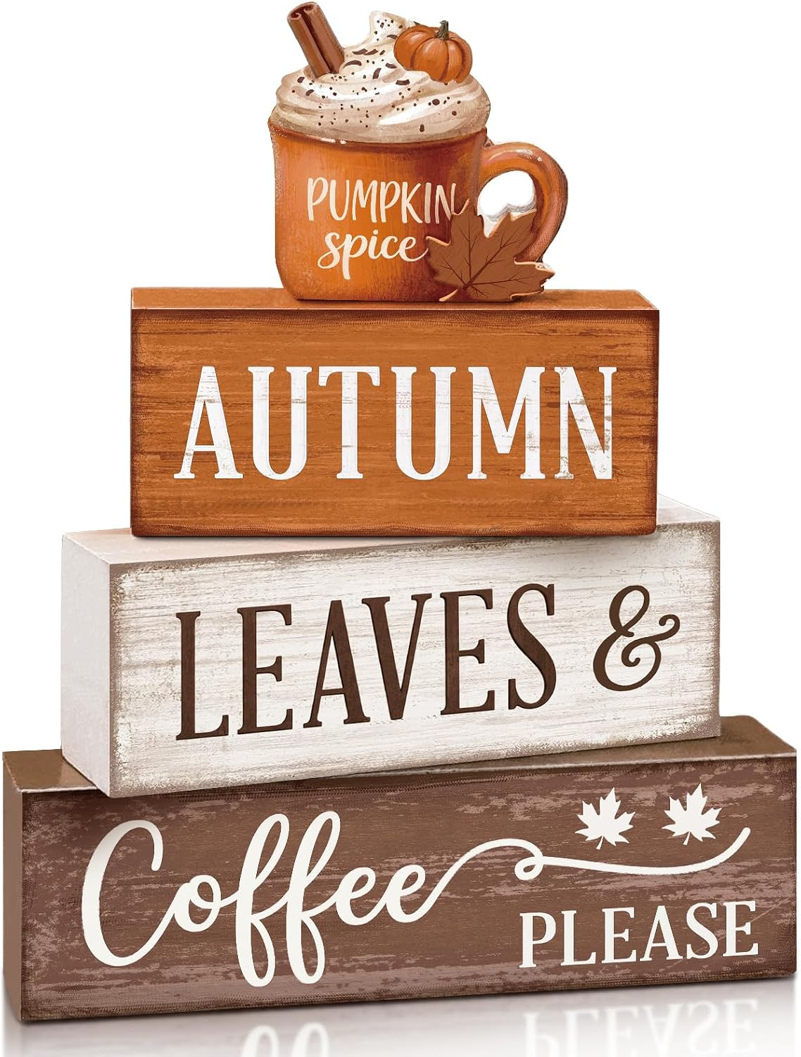 4 Pcs Fall Tiered Tray Decor, Wooden Fall Decorations for Home